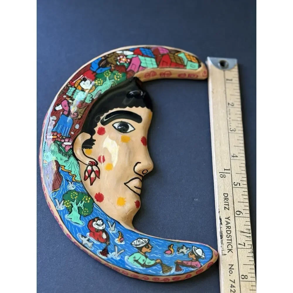Ernesto Martinez Xalitla Gro Ceramic Moon Face Wall Pottery Hanging Plaque